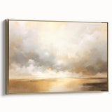 Framed canvas art depicting an abstract landscape in gold and neutral tones, showcasing a modern aesthetic suitable for contemporary decor.