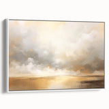Framed canvas wall art showcasing an abstract landscape design with soft blue and green hues, elegantly displayed in a white frame, ideal for modern decor.