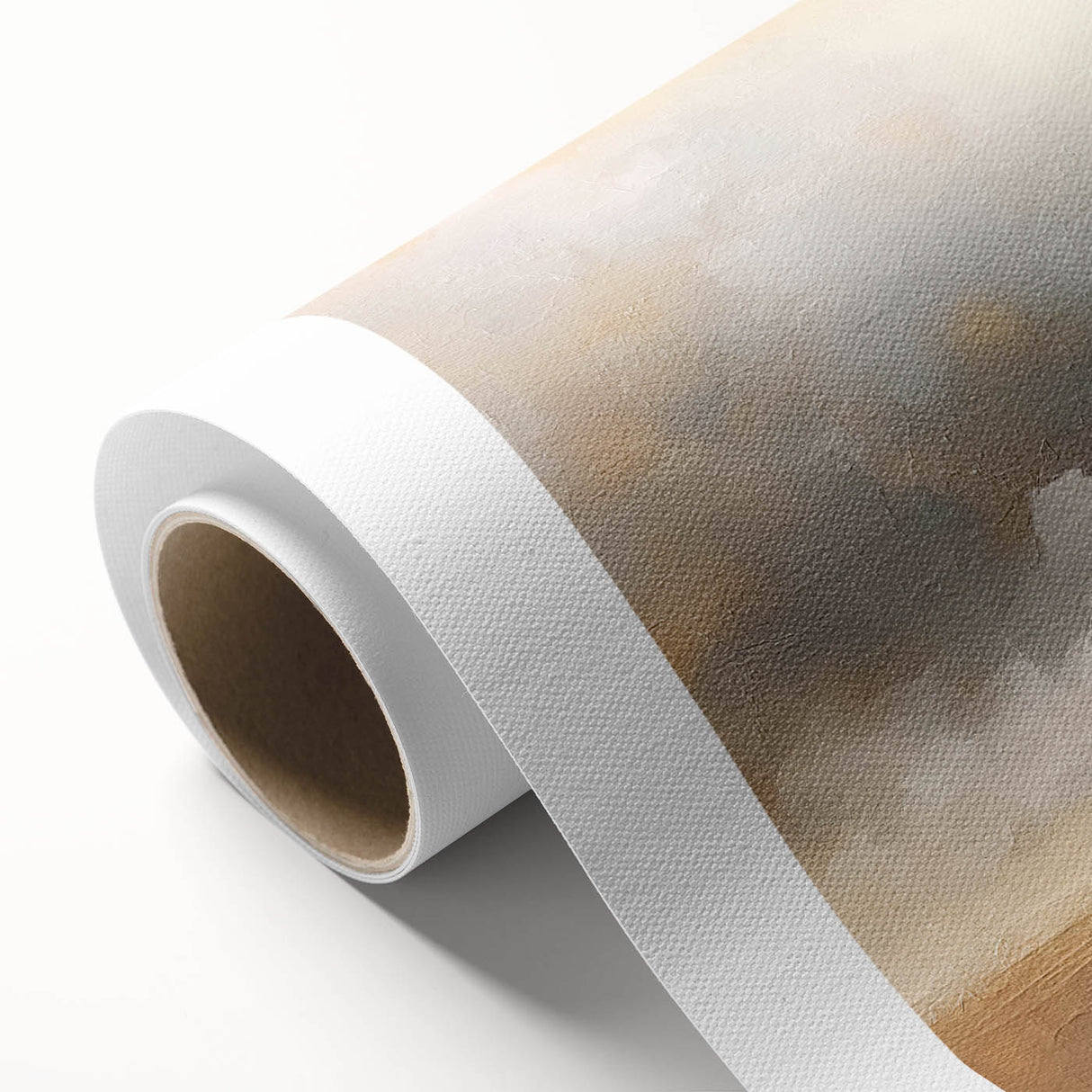 Abstract landscape wall art on rolled canvas featuring vibrant colors of blue, green, and gold, perfect for modern home decor. Packaged securely in a cardboard tube for safe delivery.