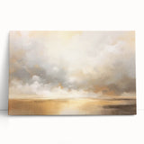 Abstract landscape wall art on stretched canvas, featuring vibrant colors and fluid shapes, leaning against a neutral wall, perfect for modern home decor.
