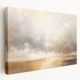 Abstract landscape wall art on stretched canvas, showcasing vibrant colors and fluid shapes, perfect for modern home decor. Side view highlights the textured surface and gallery wrap design.