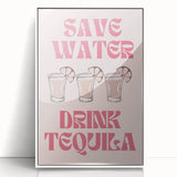 Mid-century modernist art featuring a minimalist cocktail design in pastel shades on a white acrylic framed print.