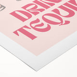 Art deco poster featuring a stylized cocktail, in bold black and gold tones on rolled canvas.