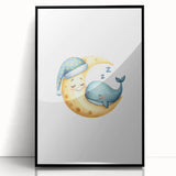 Children’s Wall Decor - Sleeping Moon & Whale Dreamy Night Art