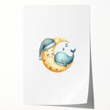 Children’s Wall Decor - Sleeping Moon & Whale Dreamy Night Art