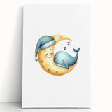 Children’s Wall Decor - Sleeping Moon & Whale Dreamy Night Art