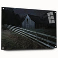 Landscape view of a barn design printed on acrylic glass, showcasing vibrant colors and intricate details, secured with stylish pins for easy display.