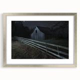 Landscape barn frame with a silver mat, showcasing an elegant front view, ideal for displaying artwork or photographs in a stylish home setting. Perfect for rustic or modern decor.