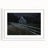 Landscape barn frame with a white mat, showcasing a stunning view of a rustic countryside scene. The frame is designed to enhance the artwork's natural beauty and adds a touch of elegance to any home decor.