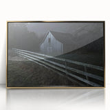 Framed acrylic artwork showcasing a stunning landscape scene with a rustic barn, highlighted by a gold frame, perfect for enhancing home decor.