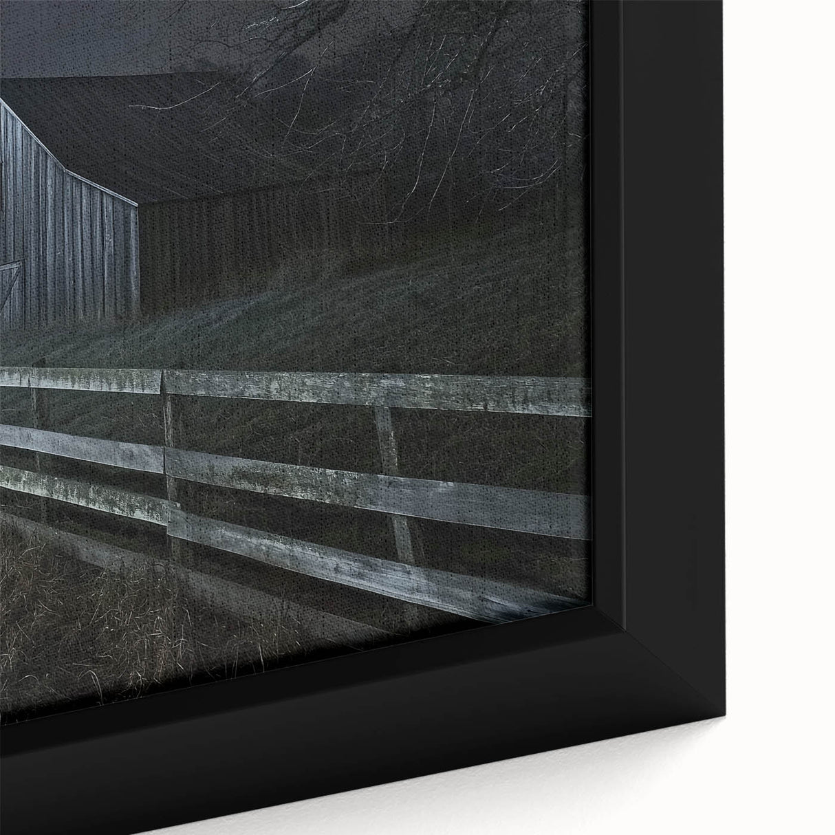 Close-up of a barn-themed landscape canvas print featuring vibrant colors and detailed textures, highlighting rustic charm perfect for home decor.