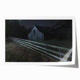 Rolled landscape barn art print showcasing rustic charm with vibrant colors, packaged securely in a protective cardboard tube for easy transport and display.
