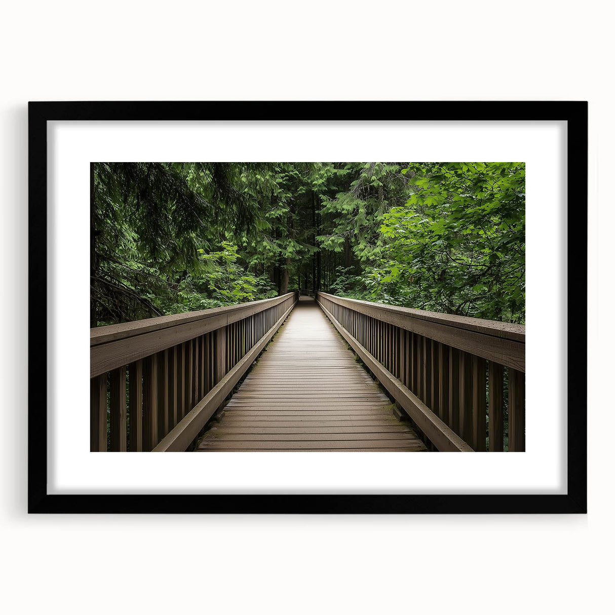 Black landscape bridge frame with mat, showcasing a modern design, front view highlighting clean lines and elegant aesthetics, perfect for home decor.