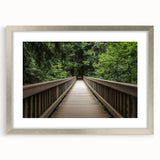 Silver landscape bridge frame with a white mat, showcasing a modern design, perfect for enhancing home decor or gallery displays, viewed from the front.