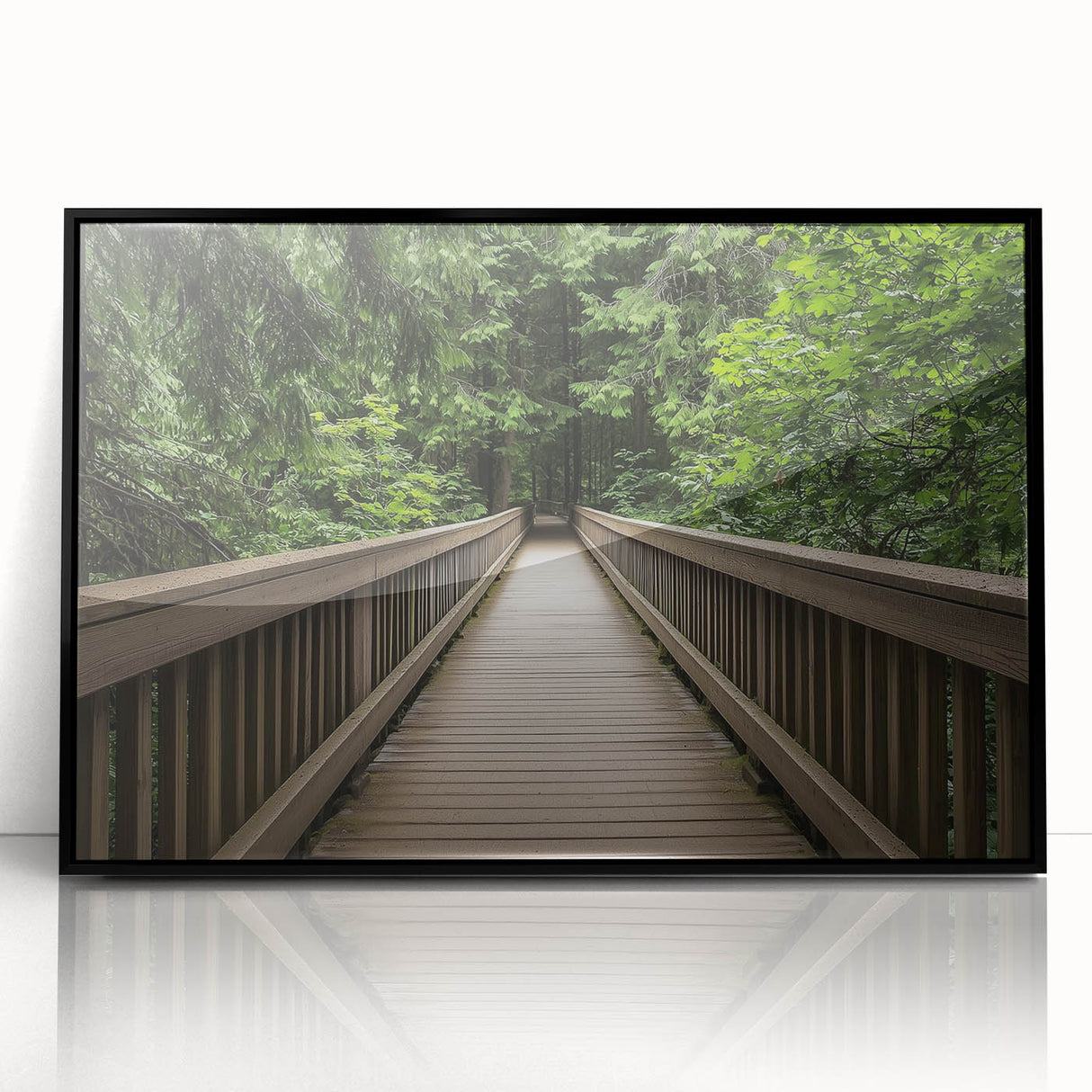 Framed acrylic artwork showcasing a modern landscape bridge design in black, highlighting intricate details and sleek lines, perfect for contemporary decor.