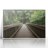 Framed acrylic artwork depicting a serene landscape bridge scene, featuring vibrant colors and detailed textures, ideal for home decor and art enthusiasts.