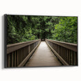 Framed canvas artwork depicting a serene landscape bridge in vibrant colors, showcasing natural scenery and intricate details, perfect for home decor.