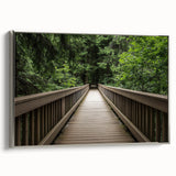 Framed canvas artwork depicting a serene landscape bridge, featuring silver accents and a detailed view of the natural surroundings, ideal for home decor.
