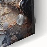 Large abstract wall art in mid-century modernist style, featuring organic shapes in earth tones on acrylic glass.