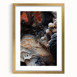 Extra large textured abstract art print in muted earth tones, framed in gold, ideal for living room decor.