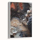 Vintage poster art of natural elements on extra large framed canvas in muted colors, ideal for living room decor.