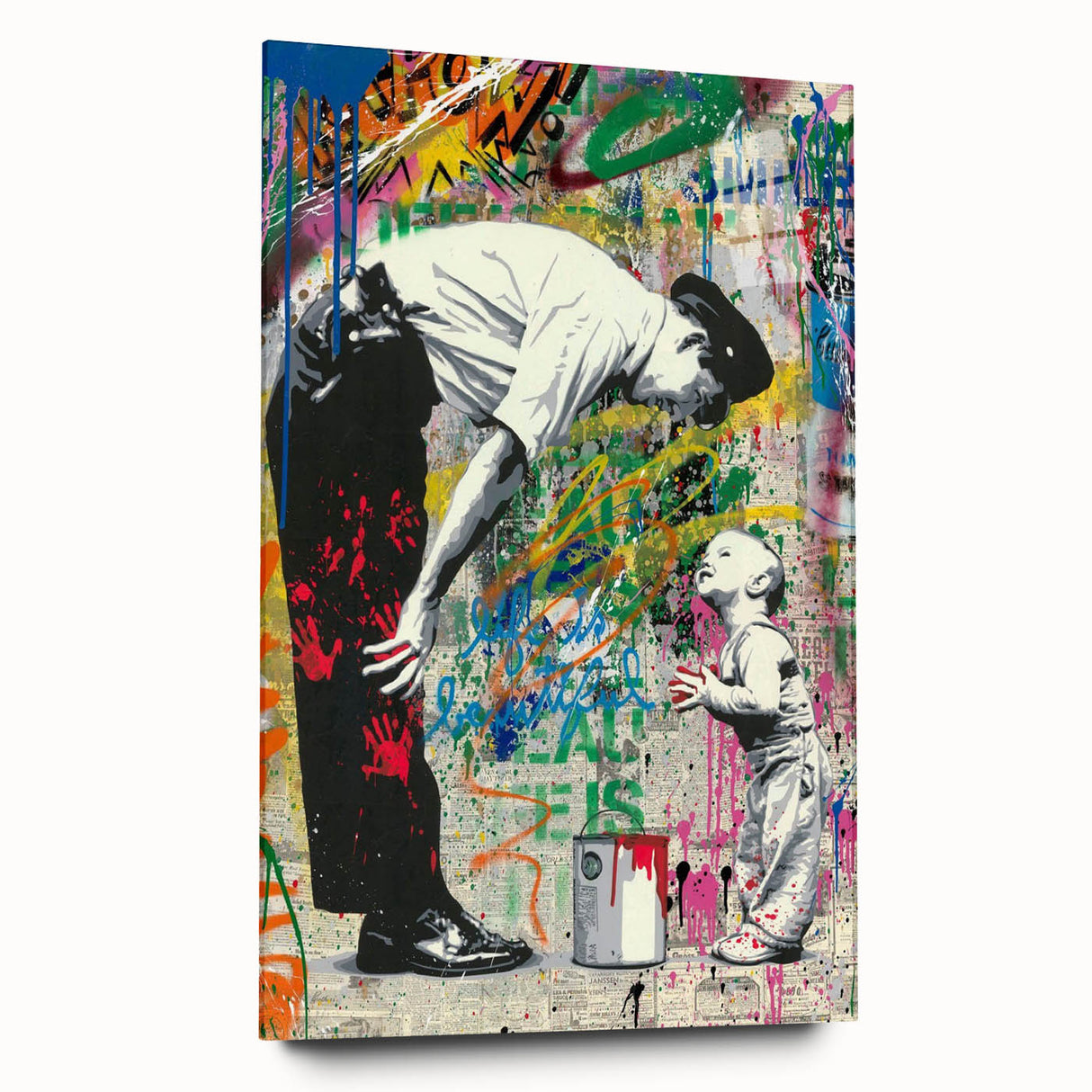 Modern Pop Art Wall Art – Colorful Father and Son Canvas