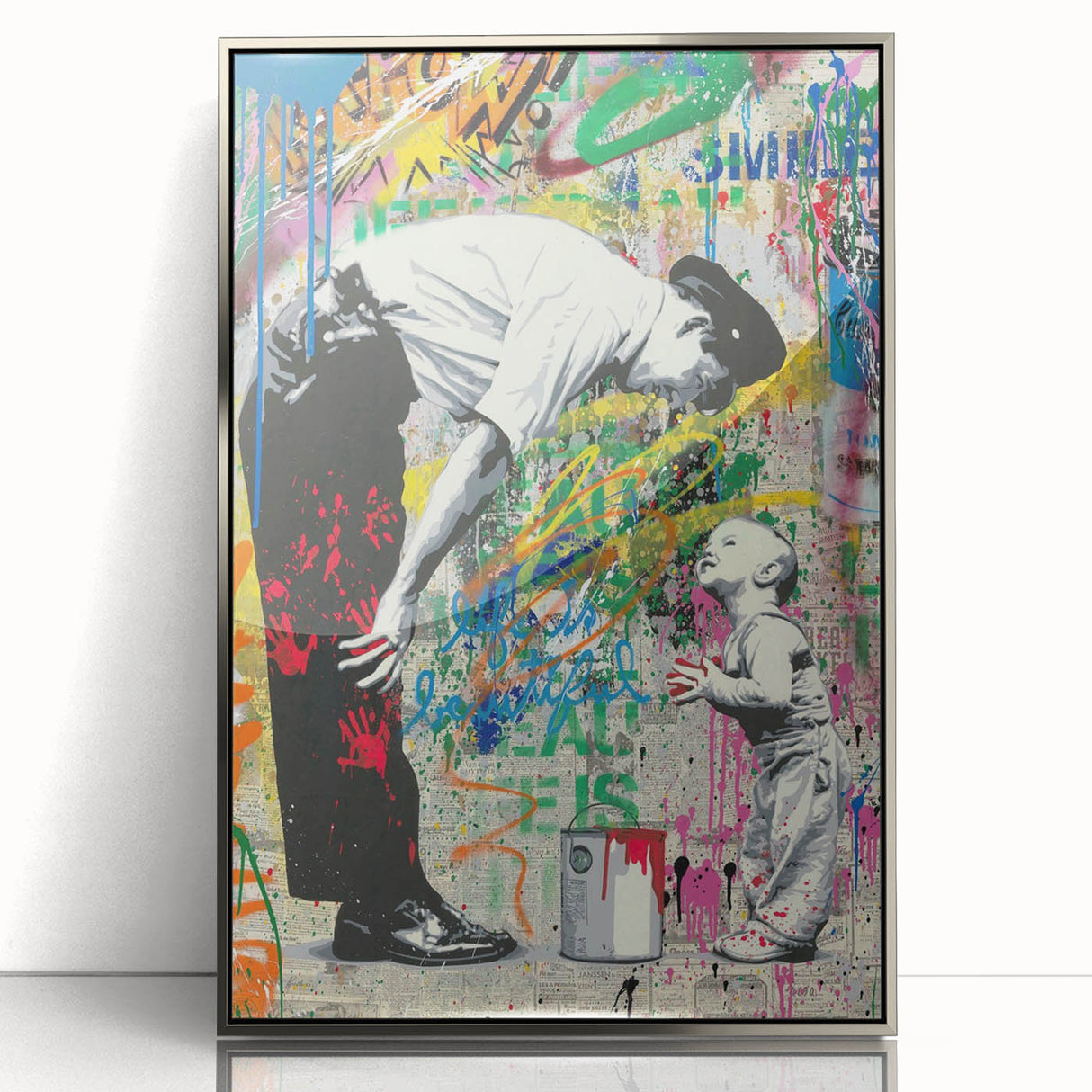 Modern Pop Art Wall Art – Colorful Father and Son Canvas