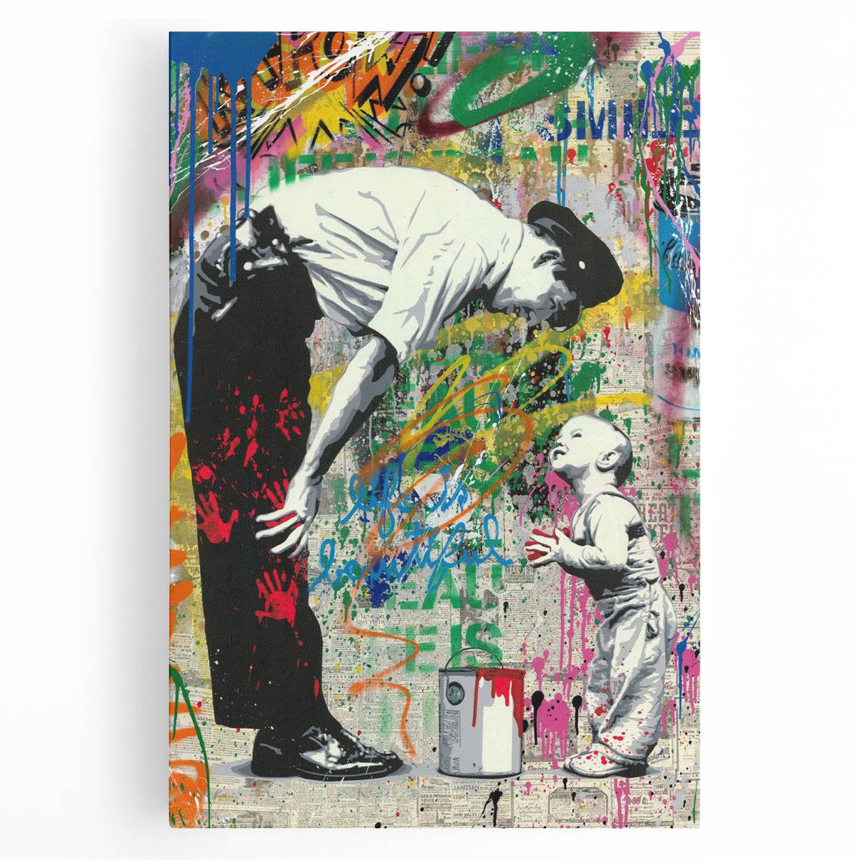 Modern Pop Art Wall Art – Colorful Father and Son Canvas