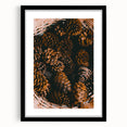 Extra large abstract art print featuring textured swirls in vibrant fall colors on a black framed canvas.