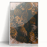 Art deco poster featuring an autumnal tree in muted orange and brown tones, acrylic print framed in white.