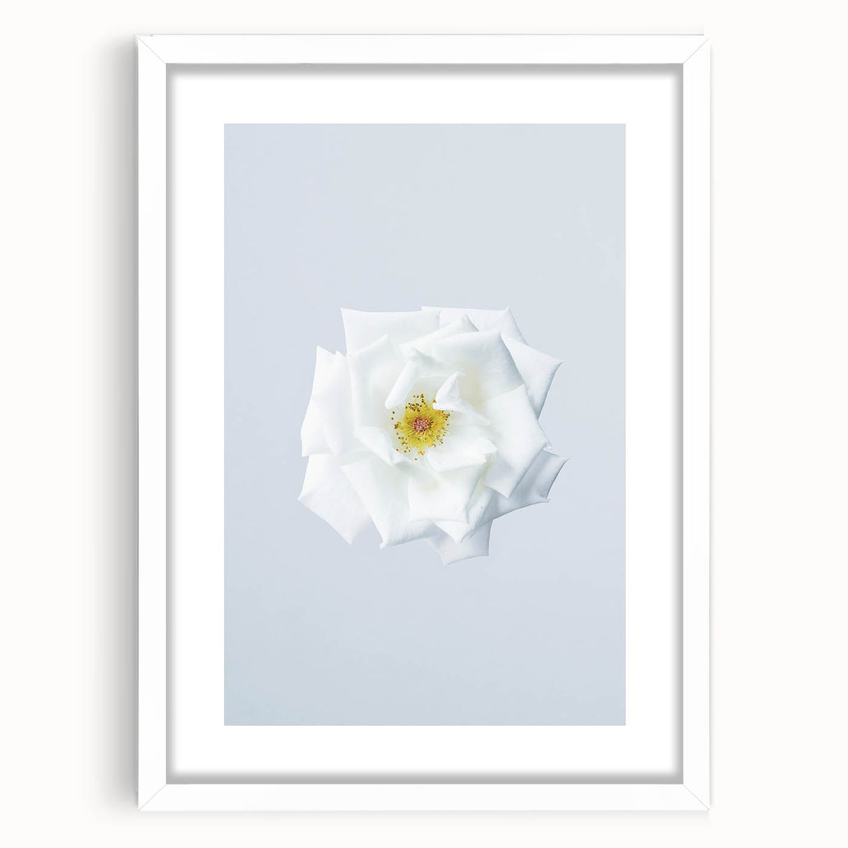 Abstract art print featuring swirling spring colors in pastel shades on a white framed canvas.
