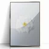 Mid-century modernist art depicting spring season in pastel shades on a silver-framed acrylic print.