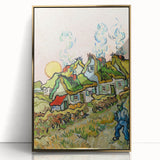 Framed acrylic print of a Van Gogh-inspired art deco poster in gold and blue tones, ideal for modern art wall decor.