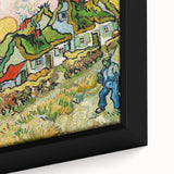Close-up of a framed canvas featuring a textured, colorful interpretation of Van Gogh's style, predominantly in black.