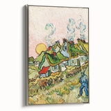 Framed canvas featuring a Van Gogh-inspired landscape with vibrant color splashes, ideal for living room decor.