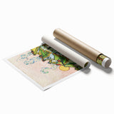 Extra large rolled canvas print featuring vibrant floral art in vivid blues and yellows, ideal for classy bathroom wall art.