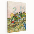 Side view of a large stretched canvas depicting a Van Gogh-inspired wheatfield in vibrant yellow and blue tones.