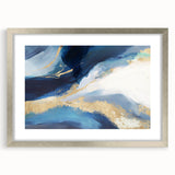 Abstract strokes wall art framed in silver with a mat, showcasing vibrant colors and dynamic shapes, perfect for modern decor in living spaces or offices.