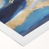 Abstract wall art on rolled canvas showcasing vibrant strokes in shades of blue, orange, and green. Ideal for modern home décor, adding a pop of color and artistic flair.