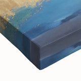 Close-up view of vibrant abstract strokes wall art on stretched canvas, showcasing rich colors and dynamic patterns, perfect for modern home decor.