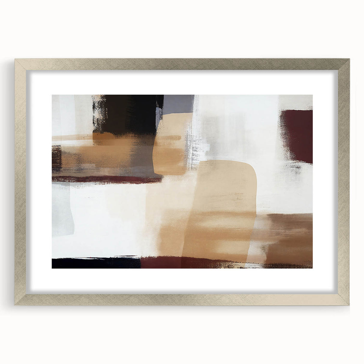 Abstract strokes wall art framed in silver, featuring dynamic colors and textures that enhance modern decor, ideal for stylish living spaces or offices.