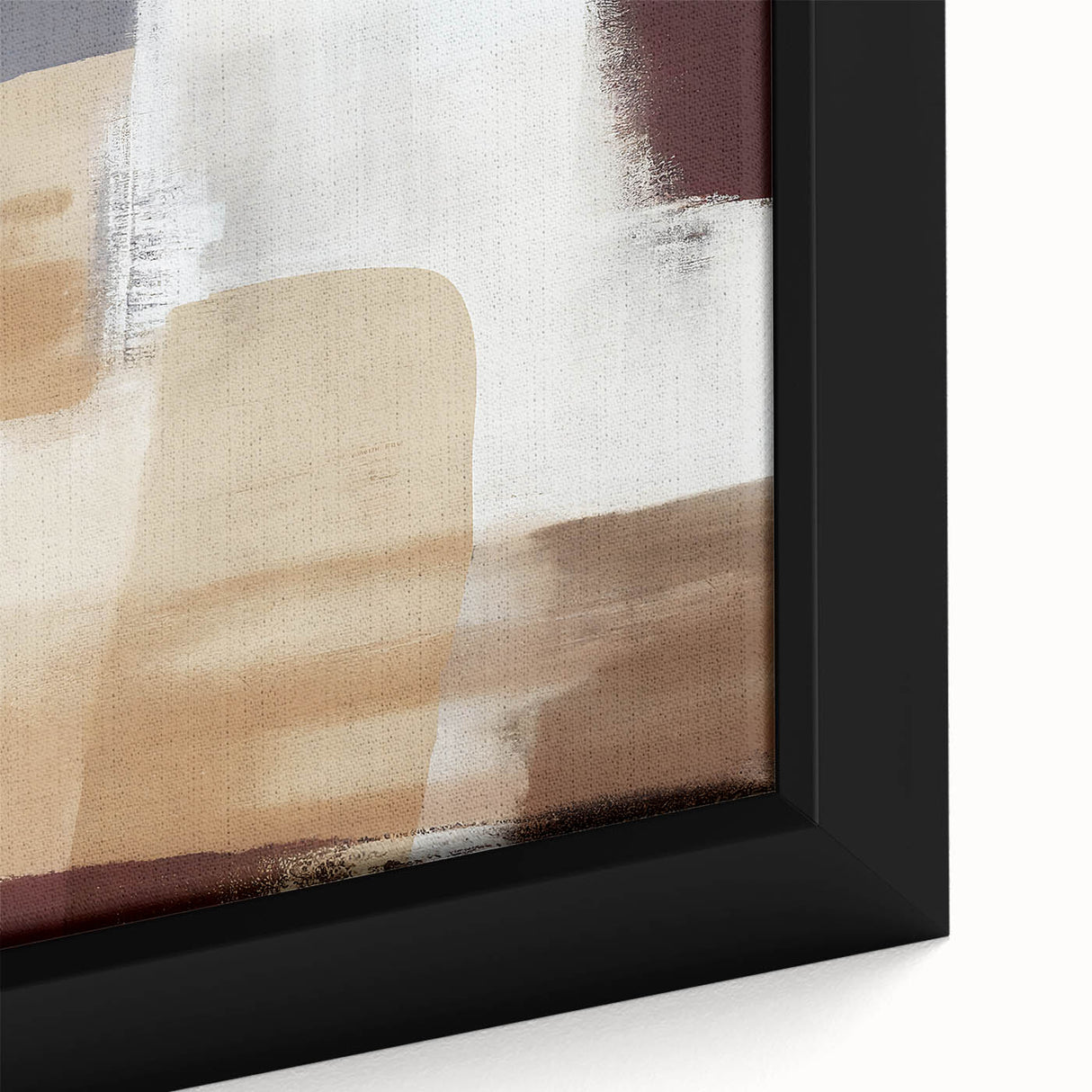Close-up of a framed canvas wall art piece showcasing vibrant abstract strokes in shades of blue, orange, and yellow, adding a modern touch to home decor.
