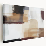 Abstract strokes wall art on a stretched canvas, showcasing a vibrant color palette of blues, yellows, and greens, hung elegantly on a wall. Perfect for modern decor.