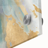 Abstract wall art design showcasing vibrant strokes in blue, pink, and gold hues on acrylic glass, ideal for modern home decor and artistic interiors.