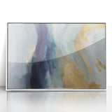 Framed acrylic wall art featuring abstract strokes in white and shades of gray, designed to enhance modern decor with a sophisticated touch.