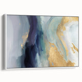 Framed canvas wall art showcasing abstract strokes in soft white and gray tones, perfect for modern home decor, displayed from a side angle.