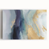 Abstract wall art canvas featuring vibrant strokes in shades of blue, pink, and gold, designed to add a modern touch to any interior decor. Perfect for contemporary spaces.