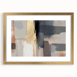 Abstract strokes wall art in a gold frame with a mat, showcasing vibrant colors and dynamic patterns, perfect for modern home decor and artistic interiors.