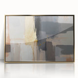 Framed abstract wall art featuring dynamic gold strokes on a textured acrylic surface, ideal for modern home decor, enhancing elegance and style.
