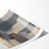 Abstract wall art print showcasing vibrant strokes in shades of blue, pink, and gold, designed for modern home decor, rolled and ready for framing.